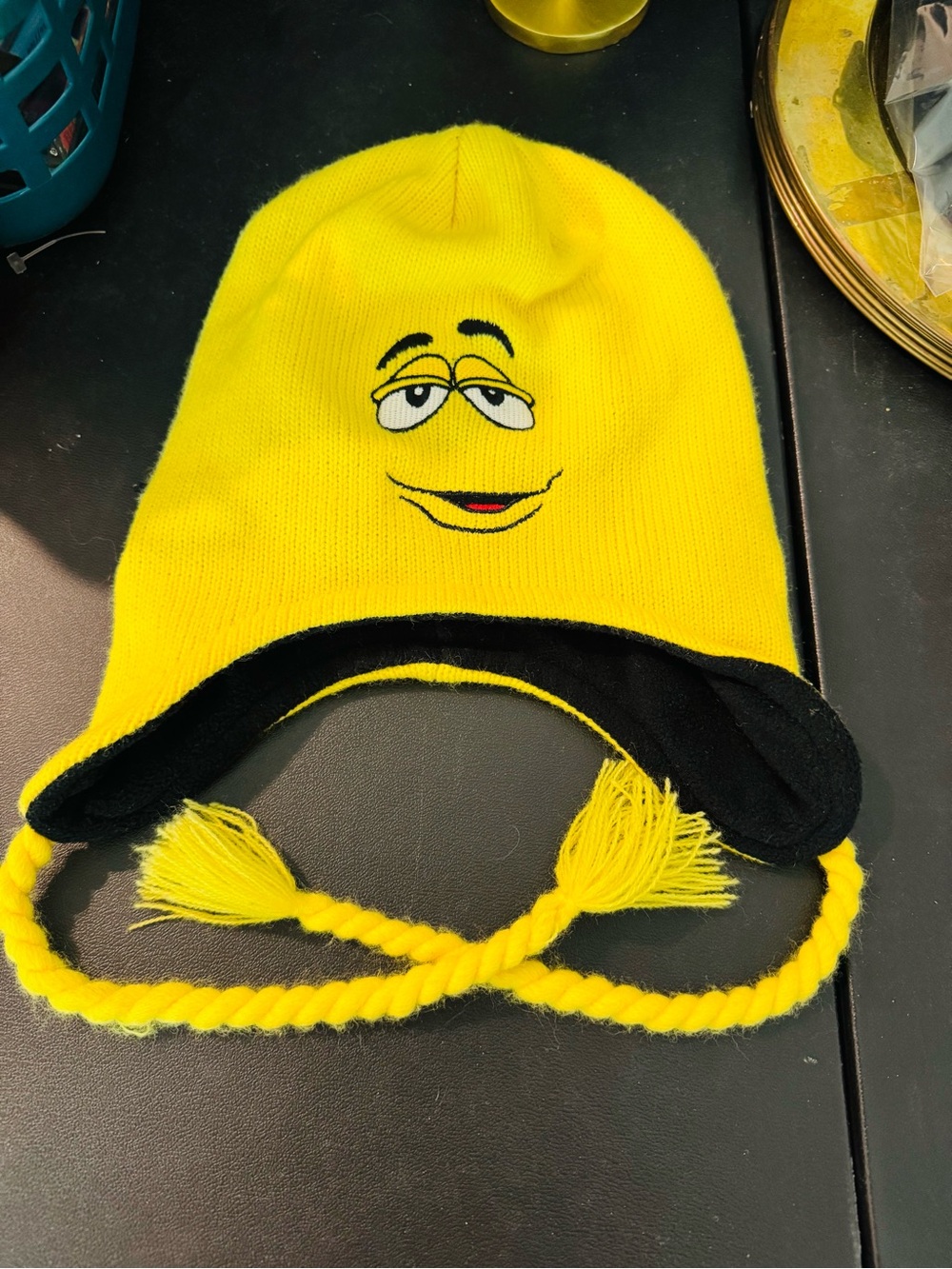 Vintage M&M'S Yellow Plush Hat with black lining
